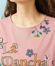 GJKHD01180 Jocomomola(ホコモモラ) 【接触冷感】Verano en La Mancha ロゴ刺繍ボーダーTシャツ レッド×アイボリー