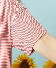 GJKHD01180 Jocomomola(ホコモモラ) 【接触冷感】Verano en La Mancha ロゴ刺繍ボーダーTシャツ レッド×アイボリー