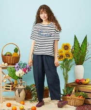 GJKHD01180 Jocomomola(ホコモモラ) 【接触冷感】Verano en La Mancha ロゴ刺繍ボーダーTシャツ ブラック×アイボリー