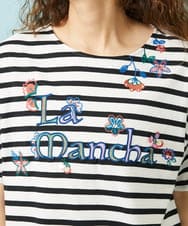 GJKHD01180 Jocomomola(ホコモモラ) 【接触冷感】Verano en La Mancha ロゴ刺繍ボーダーTシャツ ブラック×アイボリー
