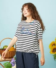 GJKHD01180 Jocomomola(ホコモモラ) 【接触冷感】Verano en La Mancha ロゴ刺繍ボーダーTシャツ ブラック×アイボリー