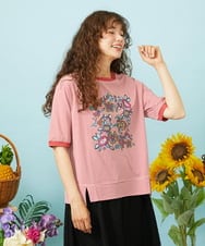 GJKHD02180 Jocomomola(ホコモモラ) 【接触冷感】Verano en La Mancha フラワープリントボーダーTシャツ レッド×アイボリー