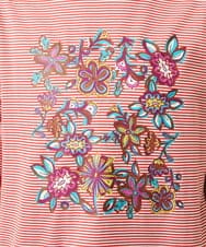 GJKHD02180 Jocomomola(ホコモモラ) 【接触冷感】Verano en La Mancha フラワープリントボーダーTシャツ レッド×アイボリー