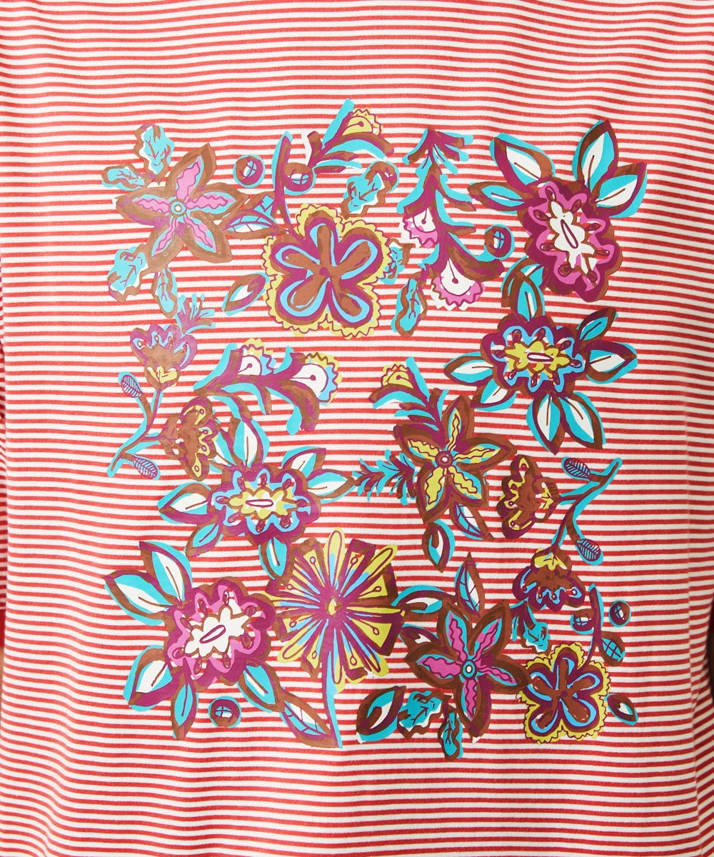 GJKHD02180 Jocomomola(ホコモモラ) 【接触冷感】Verano en La Mancha フラワープリントボーダーTシャツ レッド×アイボリー