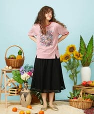 GJKHD02180 Jocomomola(ホコモモラ) 【接触冷感】Verano en La Mancha フラワープリントボーダーTシャツ レッド×アイボリー