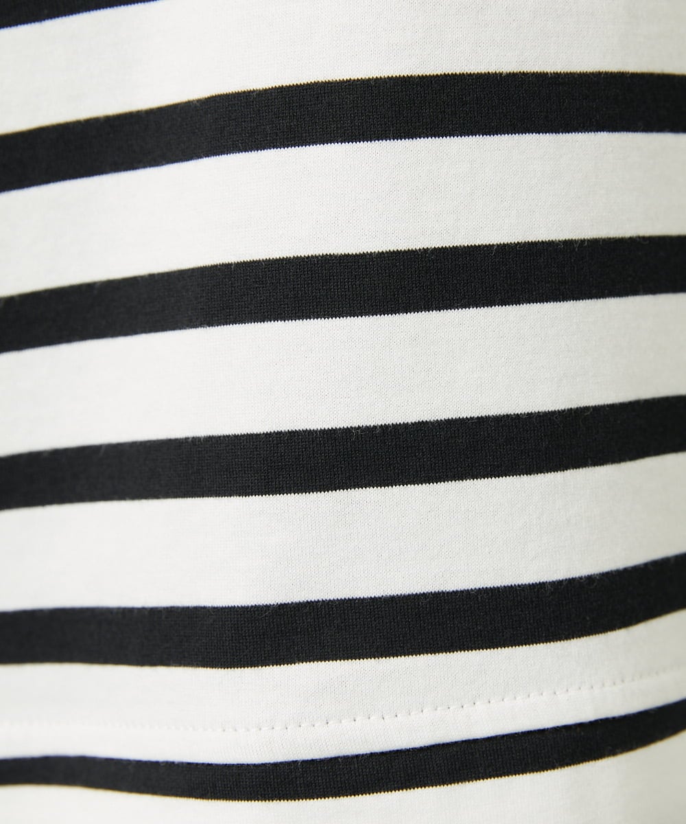 GJKHD02180 Jocomomola(ホコモモラ) 【接触冷感】Verano en La Mancha フラワープリントボーダーTシャツ ブラック×アイボリー