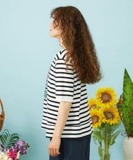 GJKHD02180 Jocomomola(ホコモモラ) 【接触冷感】Verano en La Mancha フラワープリントボーダーTシャツ ブラック×アイボリー
