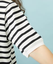 GJKHD02180 Jocomomola(ホコモモラ) 【接触冷感】Verano en La Mancha フラワープリントボーダーTシャツ ブラック×アイボリー
