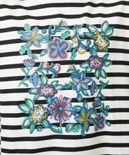GJKHD02180 Jocomomola(ホコモモラ) 【接触冷感】Verano en La Mancha フラワープリントボーダーTシャツ ブラック×アイボリー