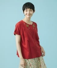 GJKHS36140 Jocomomola(ホコモモラ) Liso フラワー刺繍カットソー レッド