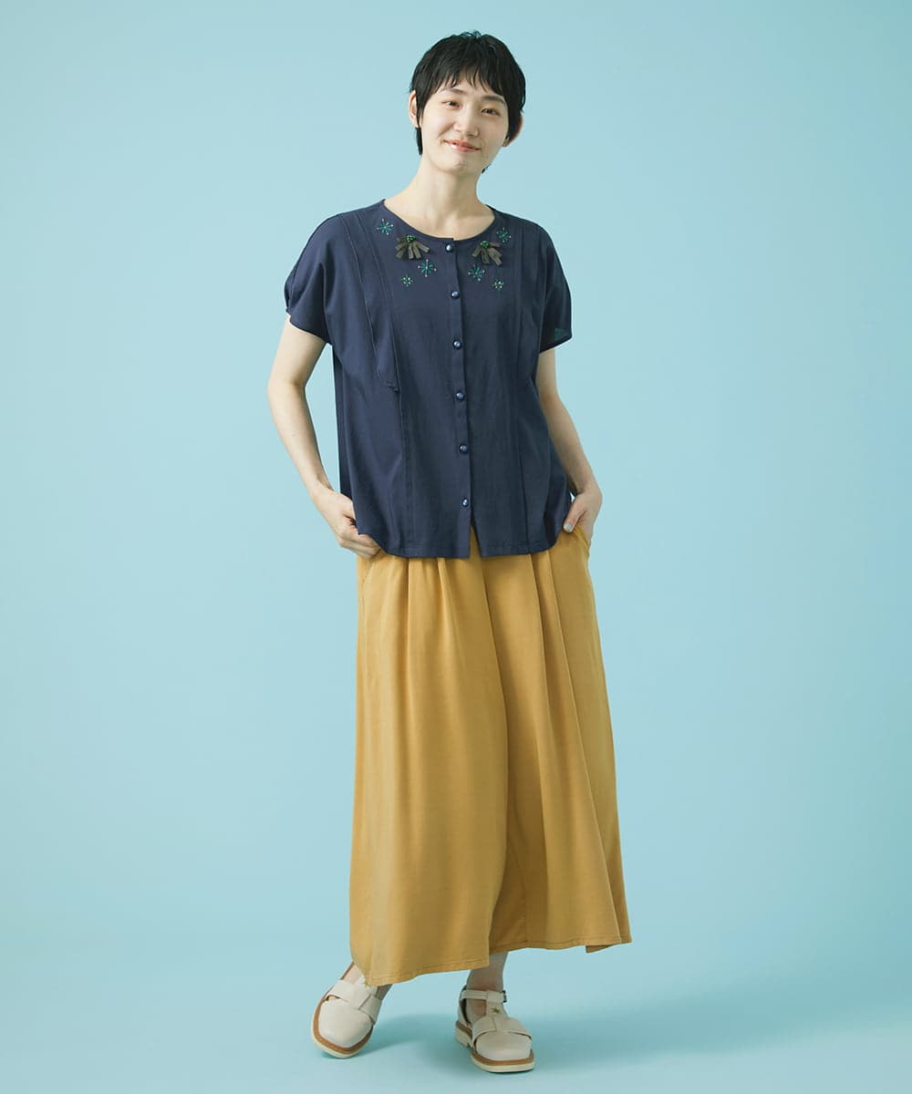GJKHS36140 Jocomomola(ホコモモラ) Liso フラワー刺繍カットソー レッド