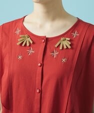 GJKHS36140 Jocomomola(ホコモモラ) Liso フラワー刺繍カットソー レッド