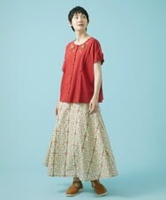 GJKHS36140 Jocomomola(ホコモモラ) Liso フラワー刺繍カットソー レッド