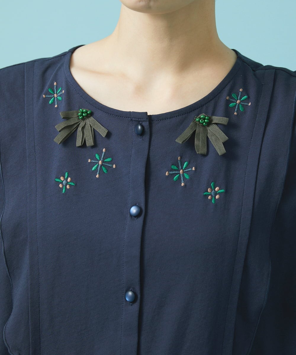 GJKHS36140 Jocomomola(ホコモモラ) Liso フラワー刺繍カットソー レッド