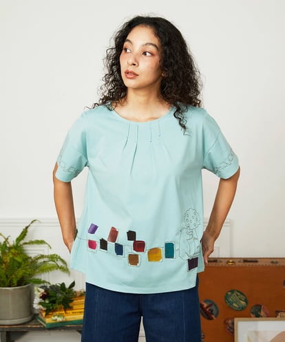 GJKJA02180 Jocomomola 【接触冷感】Puerta de sol クラフト刺繍カットソー