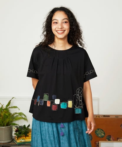GJKJA02180 Jocomomola 【接触冷感】Puerta de sol クラフト刺繍カットソー