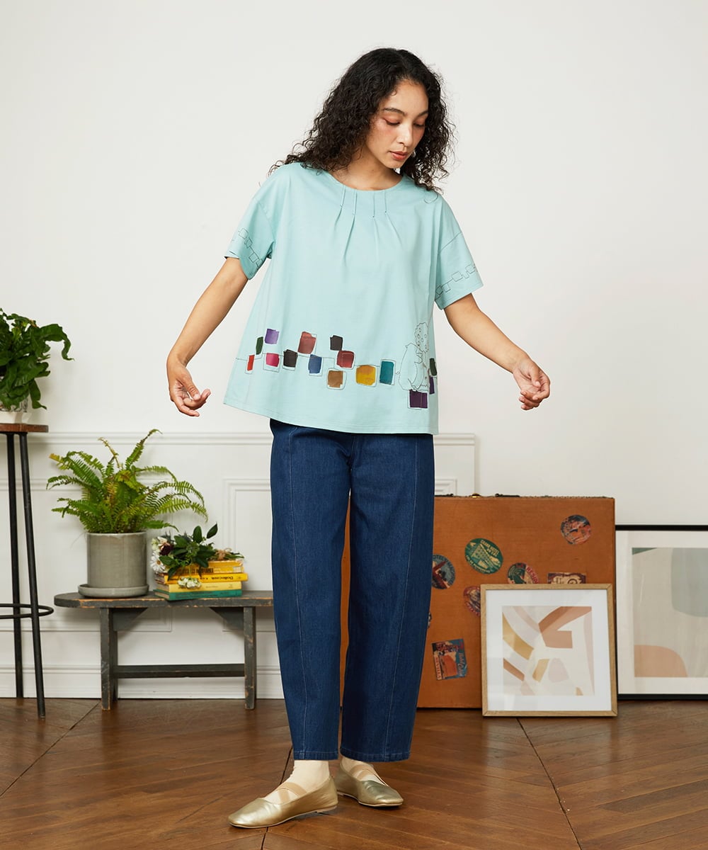 GJKJA02180 Jocomomola(ホコモモラ) 【接触冷感】Puerta de sol クラフト刺繍カットソー ブラック