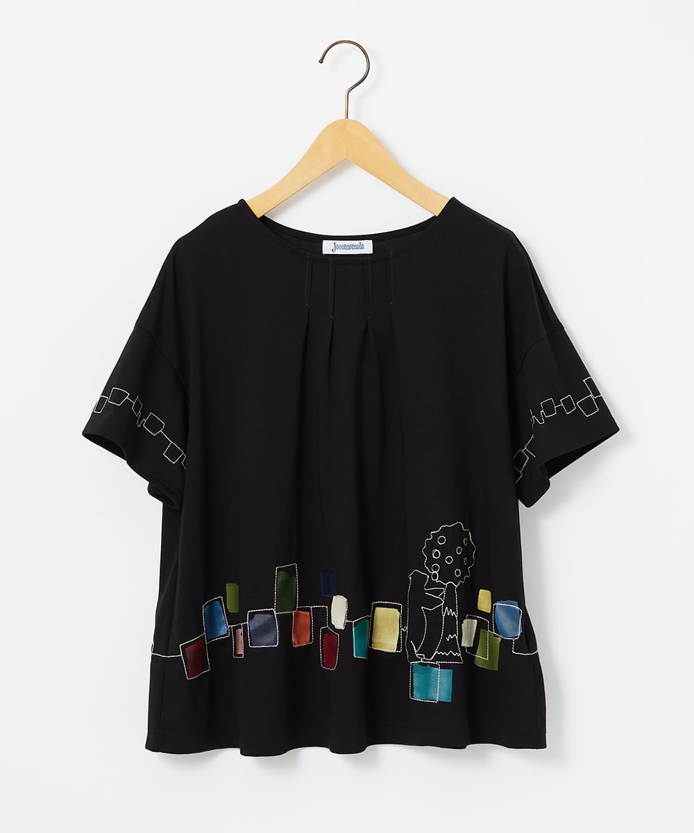 GJKJA02180 Jocomomola(ホコモモラ) 【接触冷感】Puerta de sol クラフト刺繍カットソー ブラック