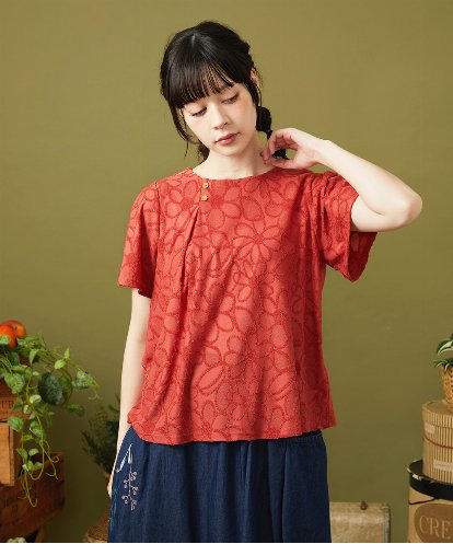 GJKJA32160 Jocomomola Camino de flores フラワージャカードカットソー