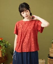 GJKJA32160 Jocomomola(ホコモモラ) Camino de flores フラワージャカードカットソー レッド