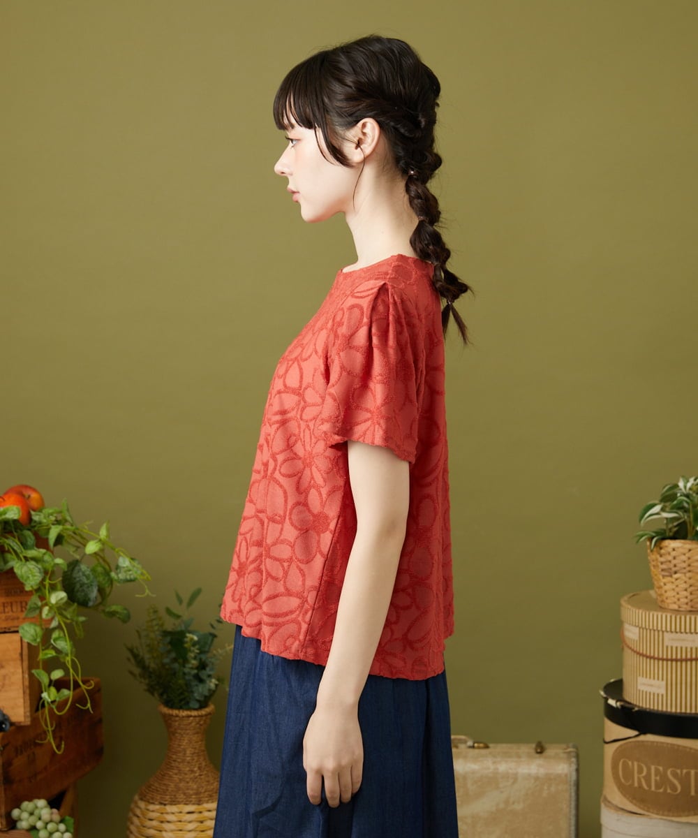 GJKJA32160 Jocomomola(ホコモモラ) Camino de flores フラワージャカードカットソー レッド