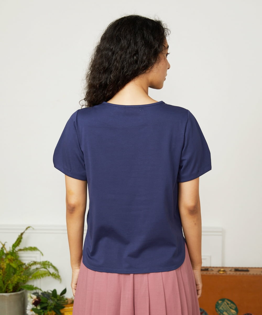 GJKJA34140 Jocomomola(ホコモモラ) 【接触冷感】フラワー発泡プリントTシャツ ネイビー