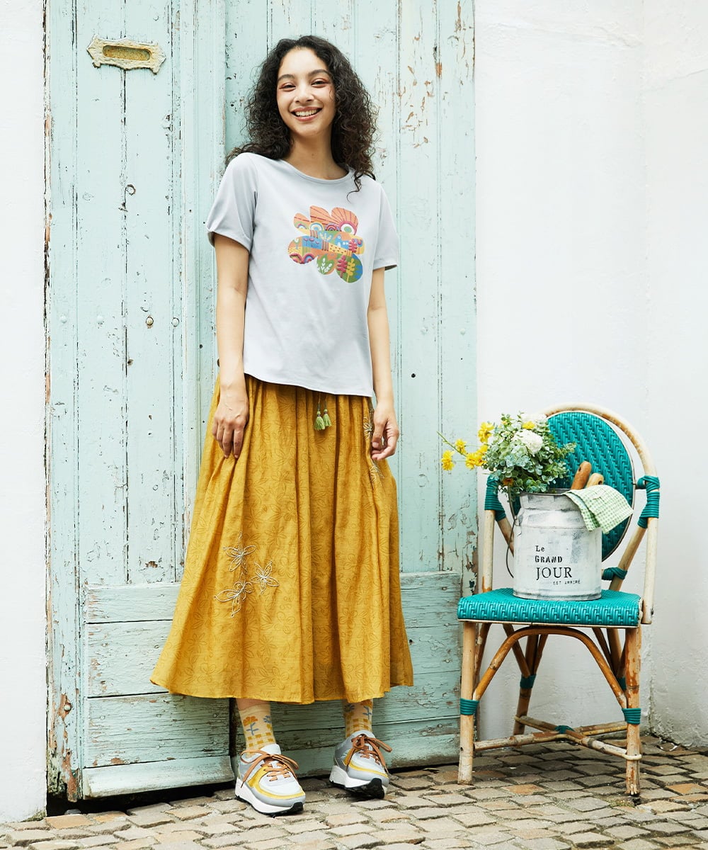 GJKJA34140 Jocomomola(ホコモモラ) 【接触冷感】フラワー発泡プリントTシャツ ネイビー