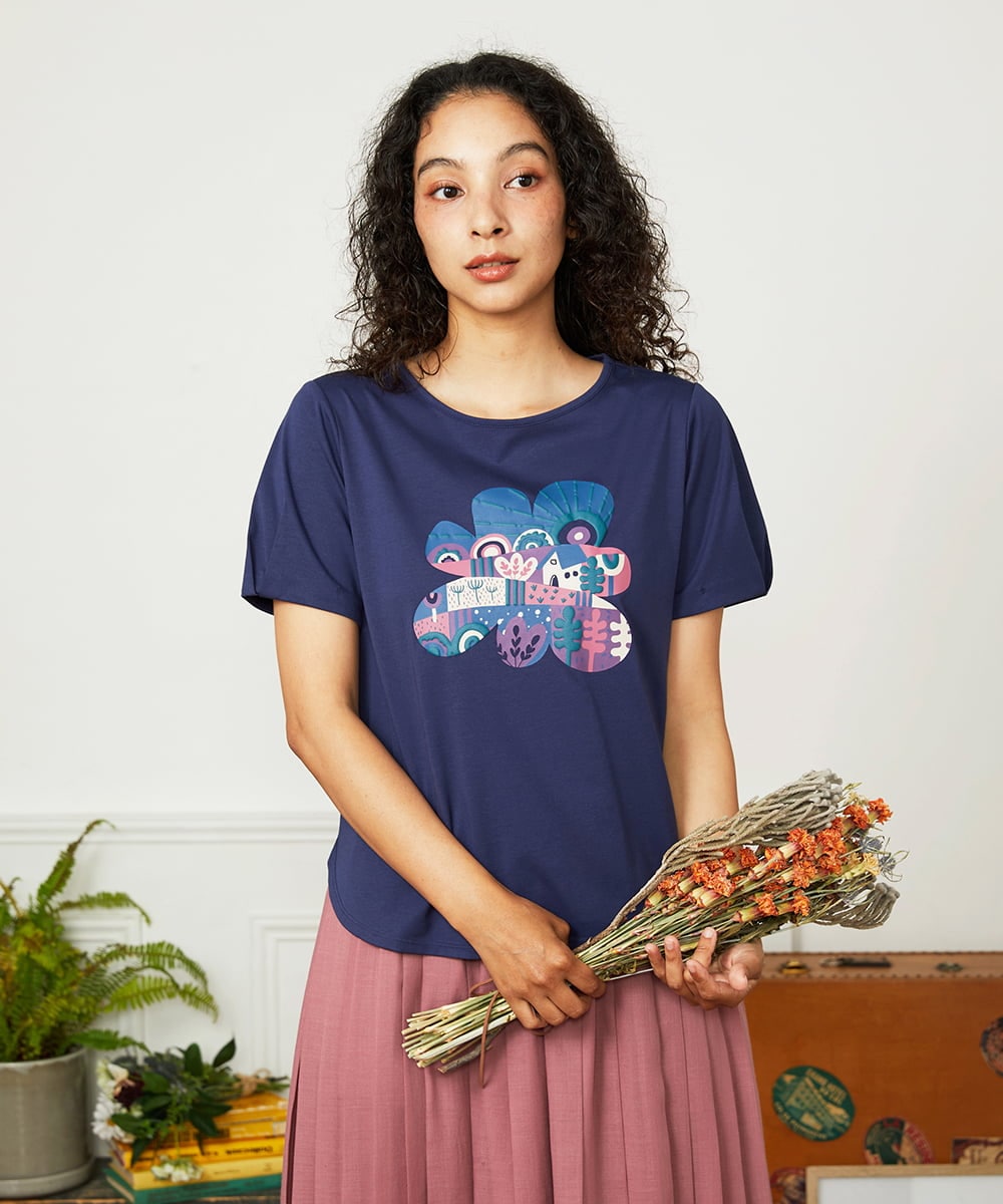 GJKJA34140 Jocomomola 【接触冷感】フラワー発泡プリントTシャツ