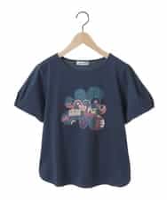 GJKJA34140 Jocomomola(ホコモモラ) 【接触冷感】フラワー発泡プリントTシャツ ネイビー