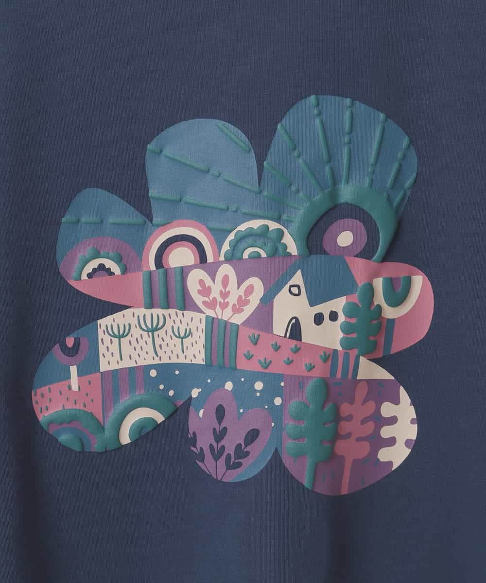 GJKJA34140 Jocomomola(ホコモモラ) 【接触冷感】フラワー発泡プリントTシャツ ネイビー