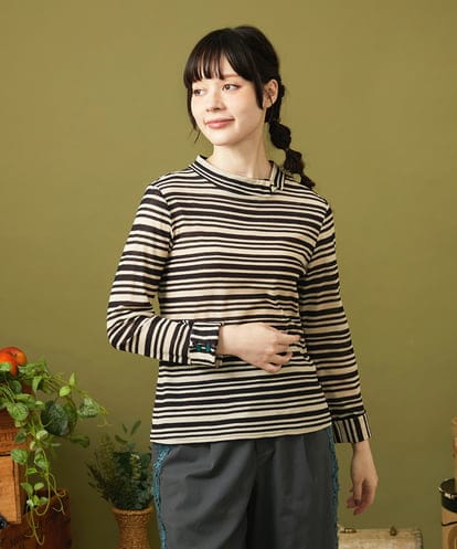 GJKJB35130 Jocomomola アムンゼン ボーダーカットソー