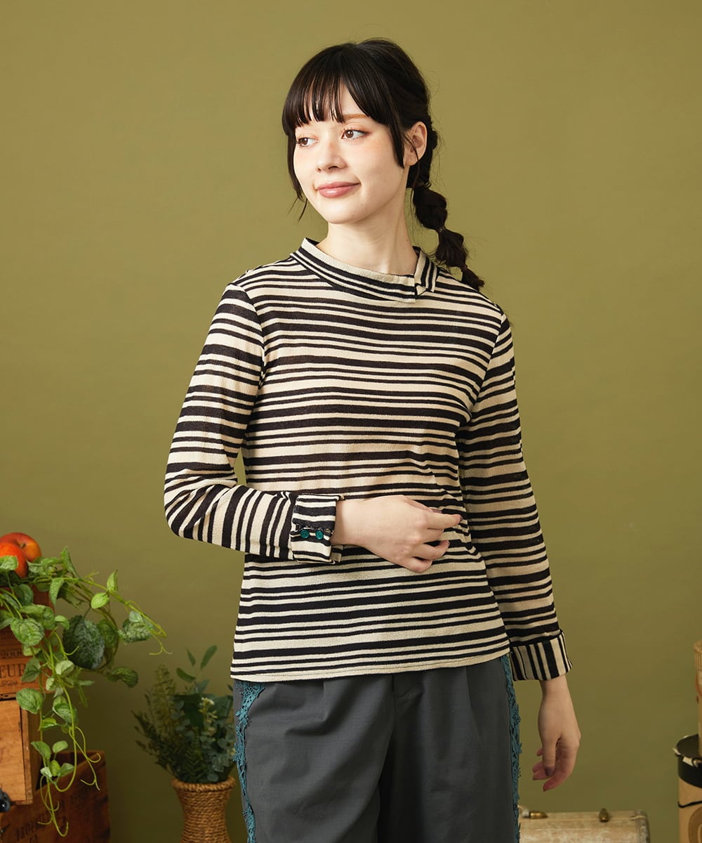 GJKJB35130 Jocomomola アムンゼン ボーダーカットソー