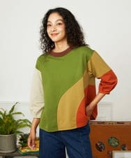 GJKJB36190 Jocomomola(ホコモモラ) Rompecabezas パッチワーク切り替えカットソー グリーン