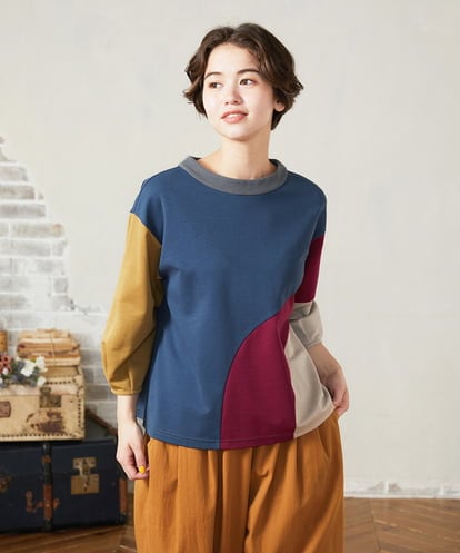 GJKJB36190 Jocomomola 【早割10%OFF】パッチワーク切り替えカットソー