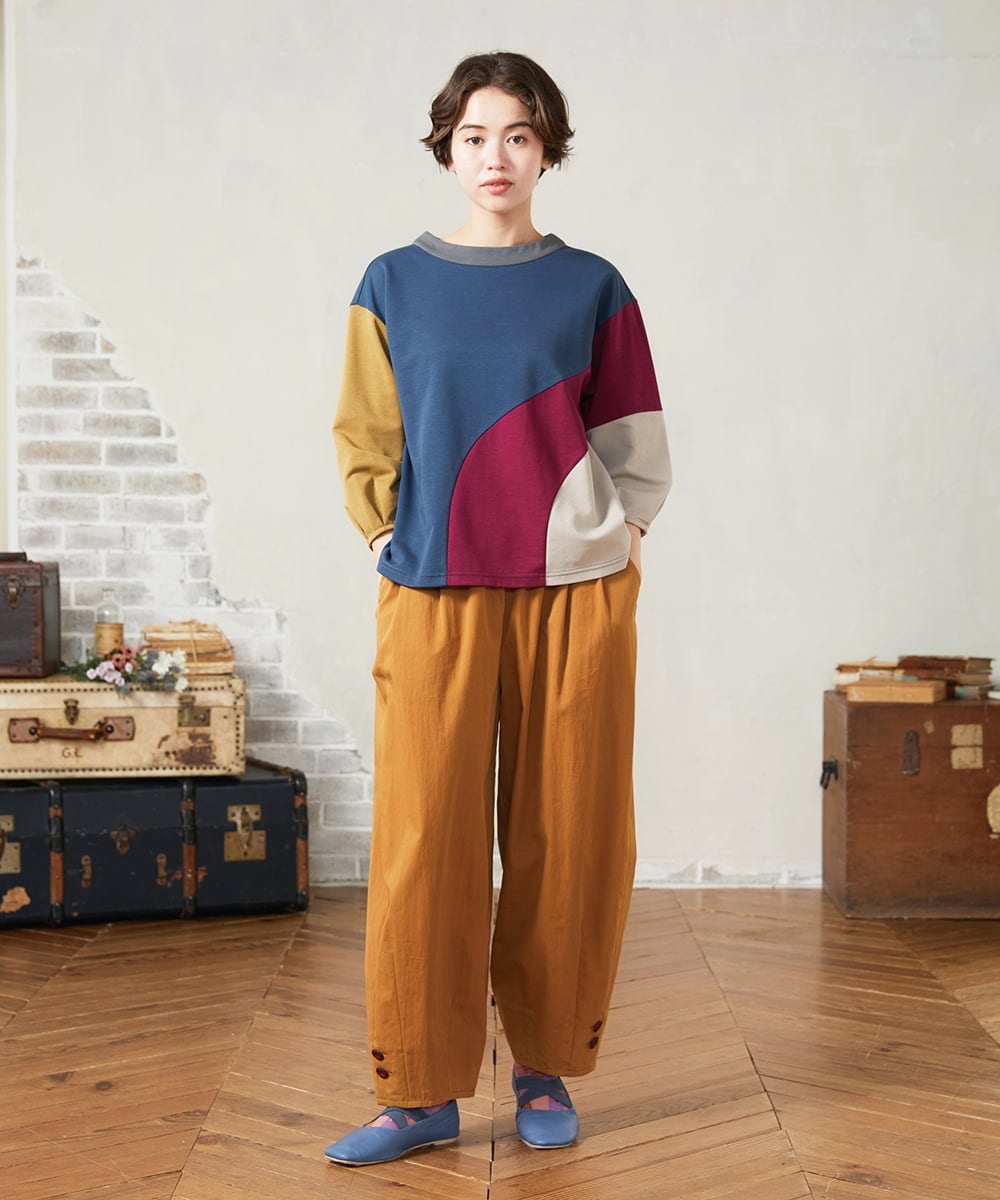 GJKJB36190 Jocomomola(ホコモモラ) 【早割10%OFF】パッチワーク切り替えカットソー ブルー