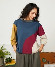 GJKJB36190 Jocomomola(ホコモモラ) Rompecabezas パッチワーク切り替えカットソー ブルー