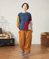 GJKJB36190 Jocomomola(ホコモモラ) 【早割10%OFF】パッチワーク切り替えカットソー ブルー