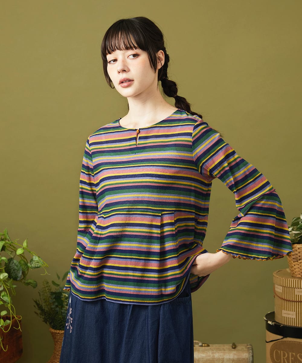 GJKJB37160 Jocomomola アムンゼン ボーダーフレアカットソー