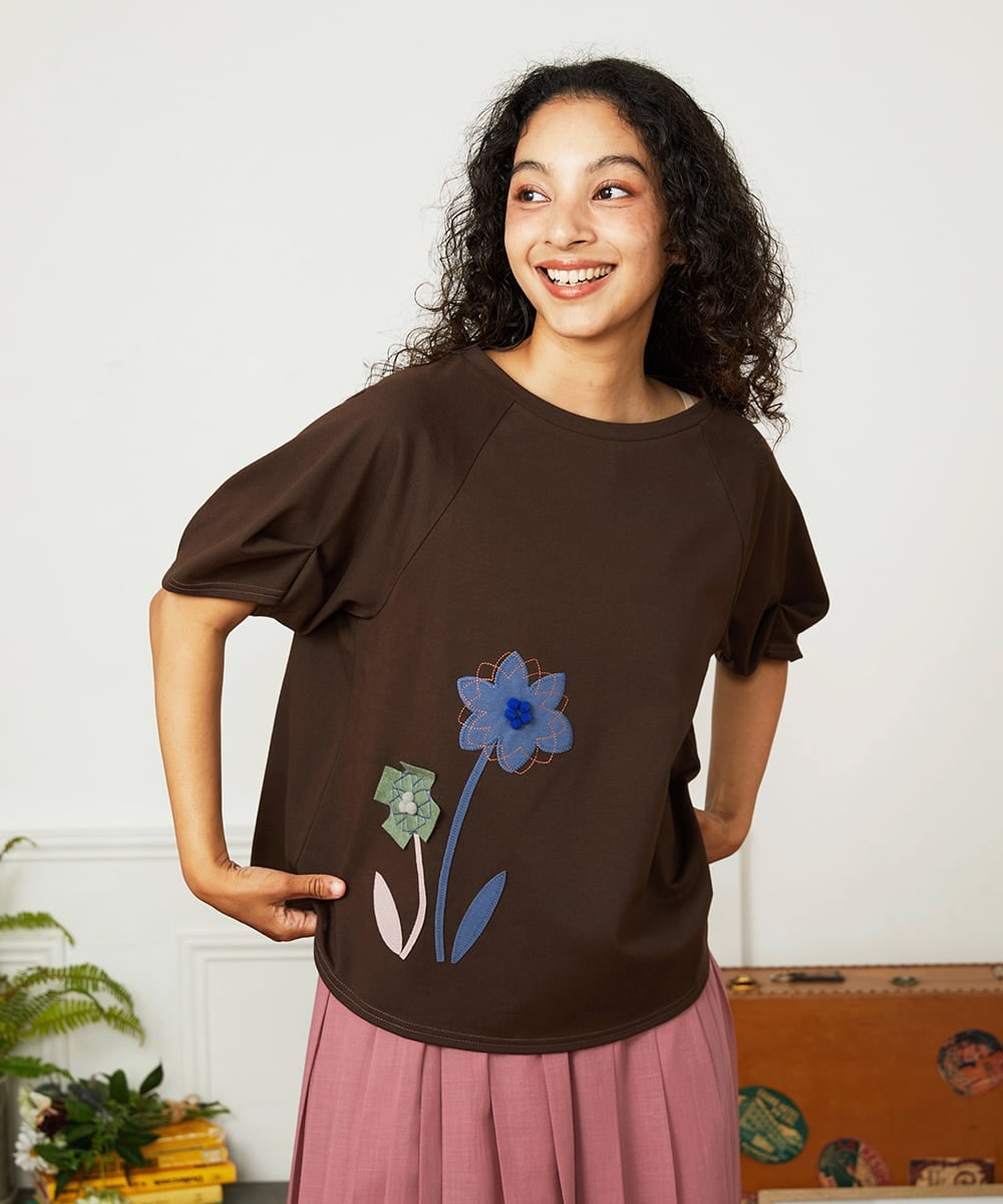 GJKJB38170 Jocomomola Jardines フラワーモチーフクラフトカットソー