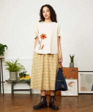 GJKJB38170 Jocomomola(ホコモモラ) Jardines フラワーモチーフクラフトカットソー ブラウン