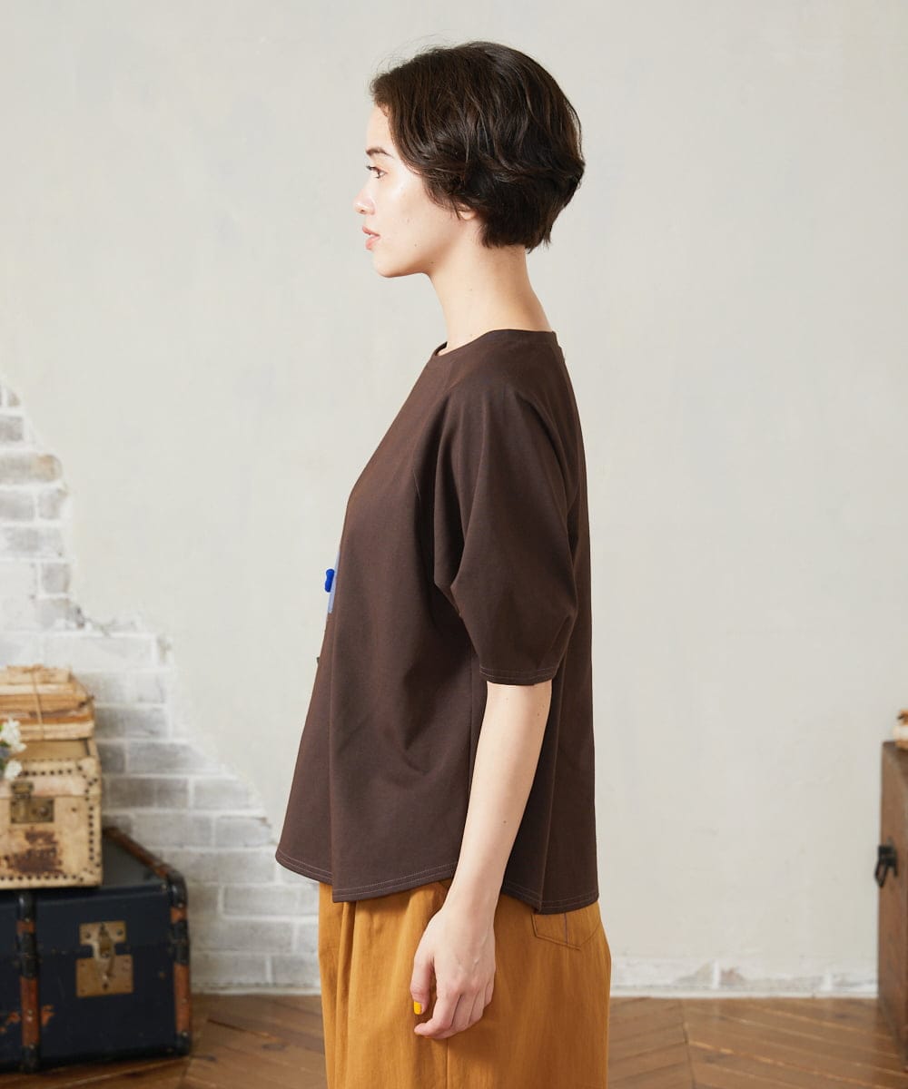 GJKJB38170 Jocomomola(ホコモモラ) 【早割10％OFF】フラワーモチーフクラフトカットソー ブラウン