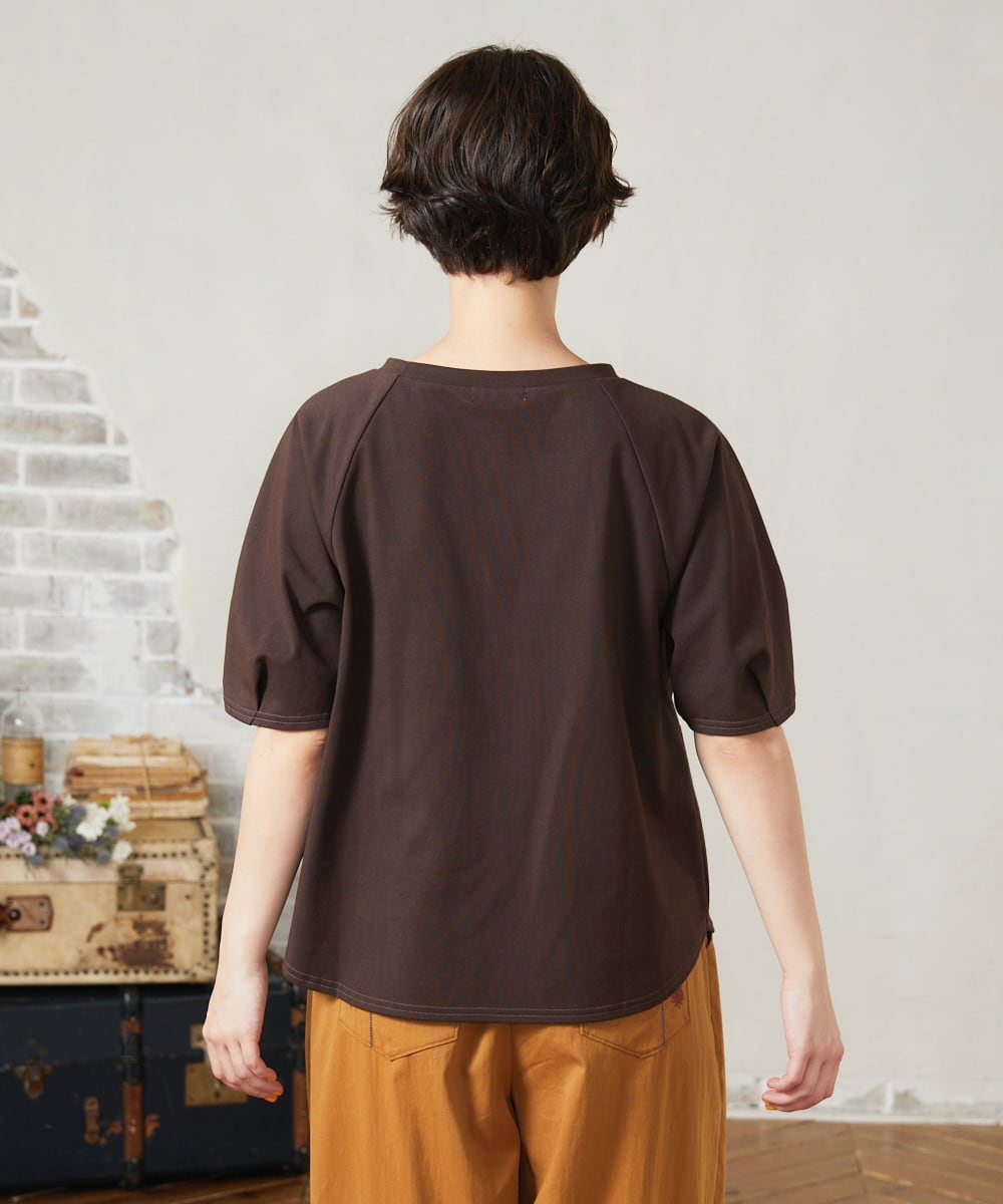 GJKJB38170 Jocomomola(ホコモモラ) 【早割10％OFF】フラワーモチーフクラフトカットソー ブラウン