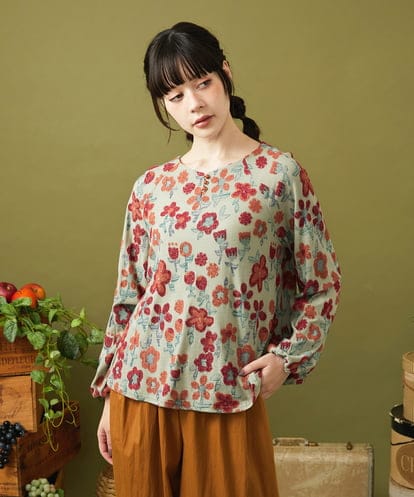 GJKJB39200 Jocomomola Calle de los Jardines フラワージャカードカットソー