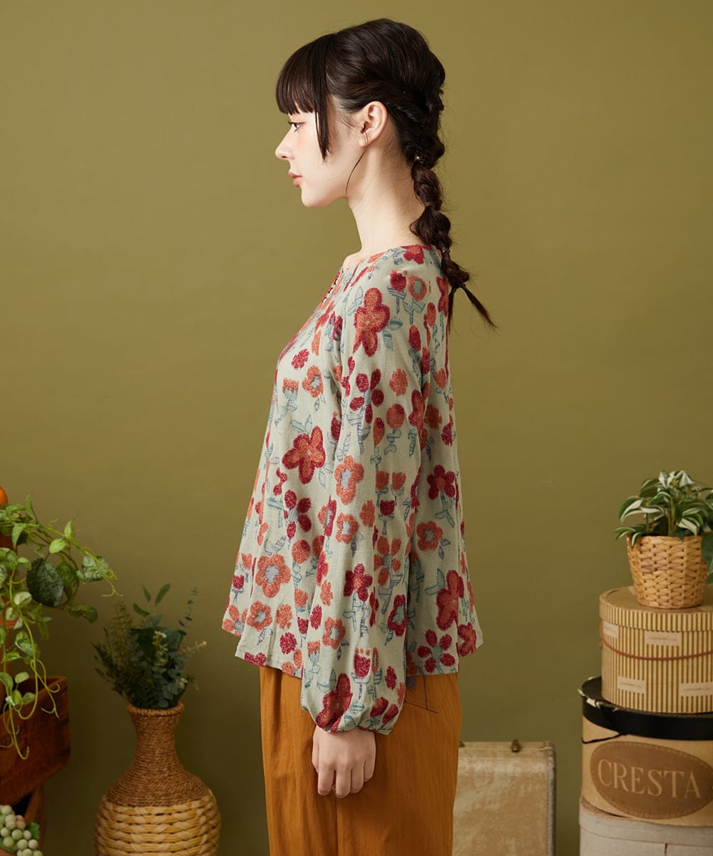 GJKJB39200 Jocomomola(ホコモモラ) Calle de los Jardines フラワージャカードカットソー ライトグリーン