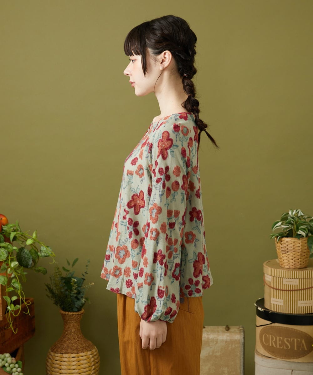 GJKJB39200 Jocomomola(ホコモモラ) Calle de los Jardines フラワージャカードカットソー ライトグリーン