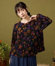 GJKJB39200 Jocomomola(ホコモモラ) Calle de los Jardines フラワージャカードカットソー ブラック