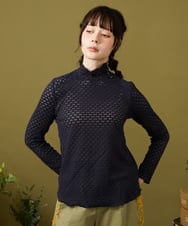 GJKJB41140 Jocomomola(ホコモモラ) アイレットレースカットソー ネイビー