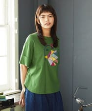 GJKJD02180 Jocomomola(ホコモモラ) 【接触冷感】Aves バードパッチワークカットソー グリーン