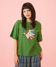 GJKJD02180 Jocomomola(ホコモモラ) 【接触冷感】Aves バードパッチワークカットソー グリーン