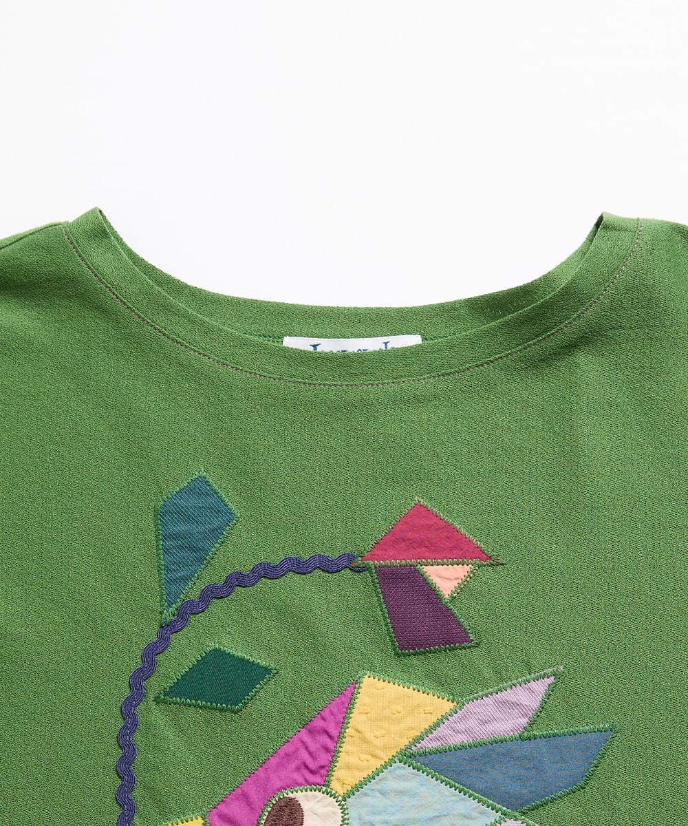 GJKJD02180 Jocomomola(ホコモモラ) 【接触冷感】Aves バードパッチワークカットソー グリーン